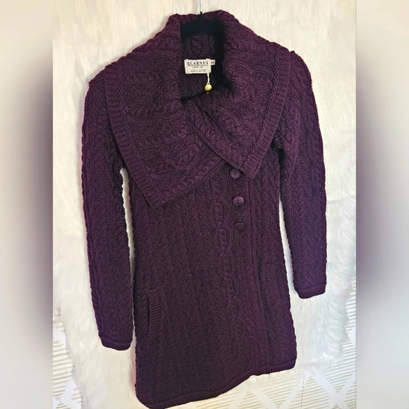 Blarney Woollen Mills Ireland Merino Wool Doublebreasted Knit Peacoat - Picture 2 of 9